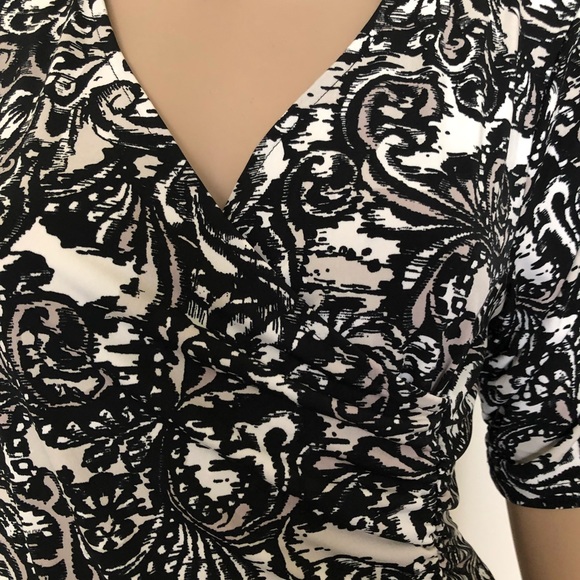 STYLE & CO Womens Top Size Medium Stretch Faux Crossover Ruched Elbow Sleeves - Picture 3 of 9